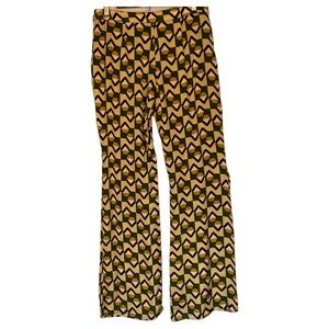 Zara Womens Pants Size Large Geometric Green Black Zipper Viscose Wide Leg